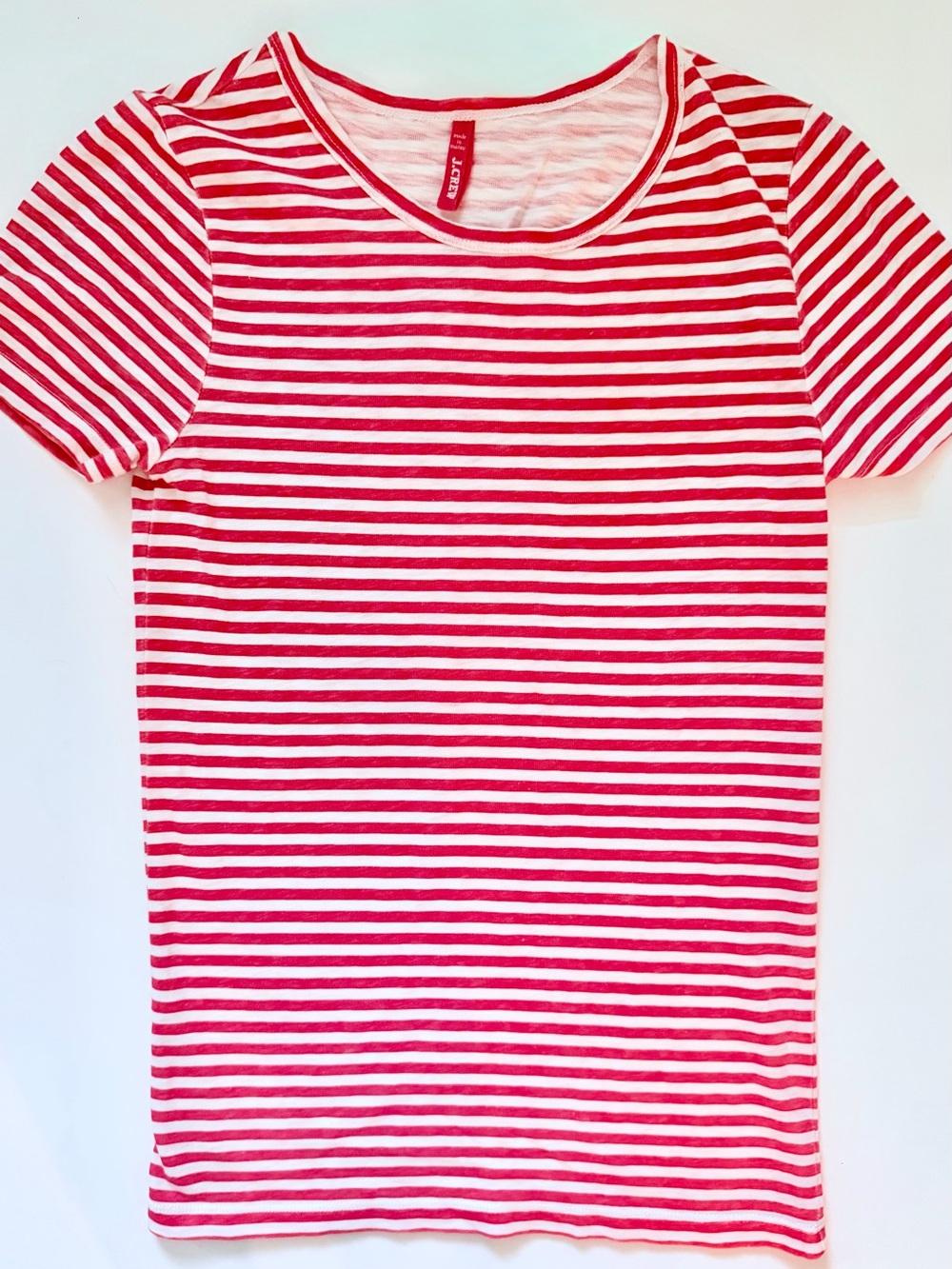 J. Crew Coral & White Striped Scoop Neck Tee
